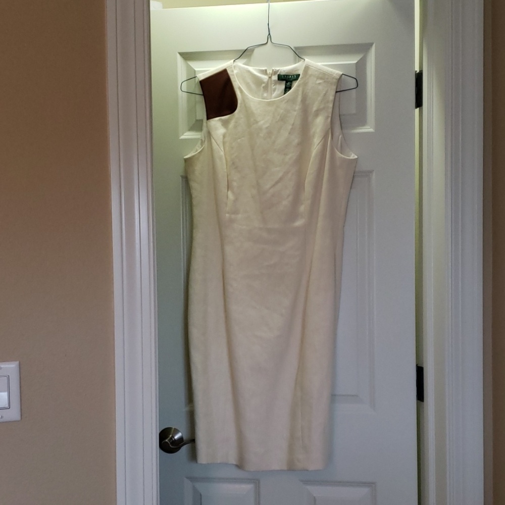 Ralph Lauren linen dress with brown leather accent